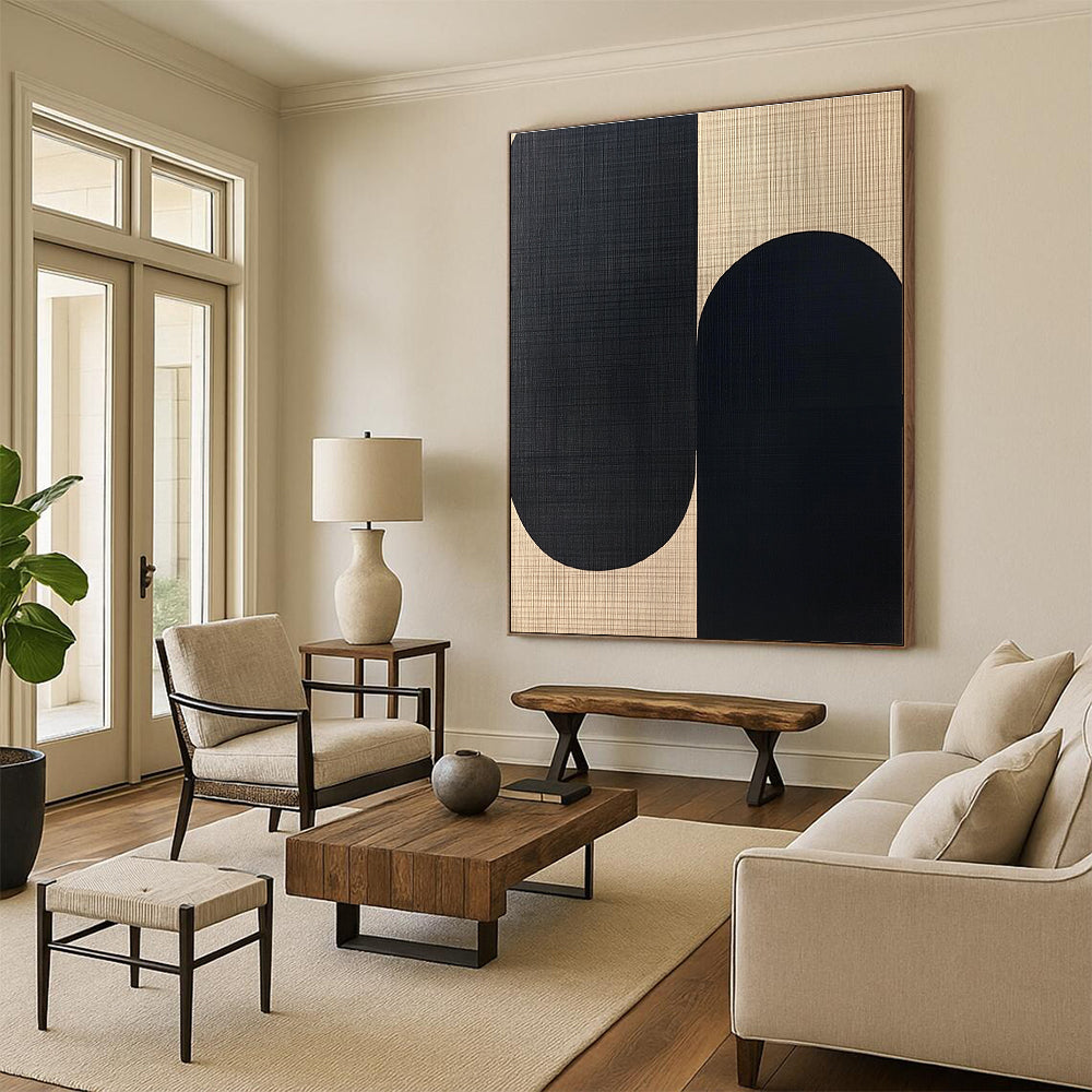 Black and Beige Oval Shapes Abstract Painting for Monochrome - Themed Spaces GAB1357