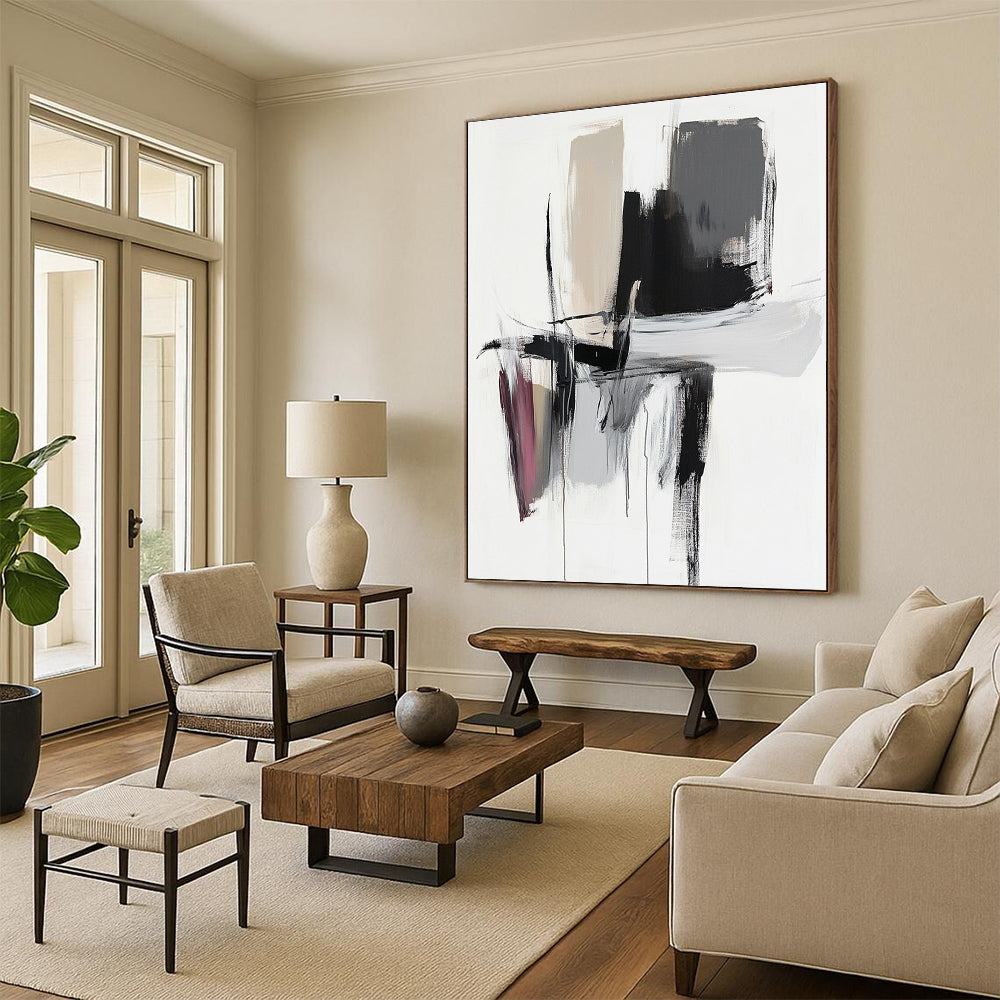 Black Gray White Abstract Painting with Dynamic Strokes WINK666