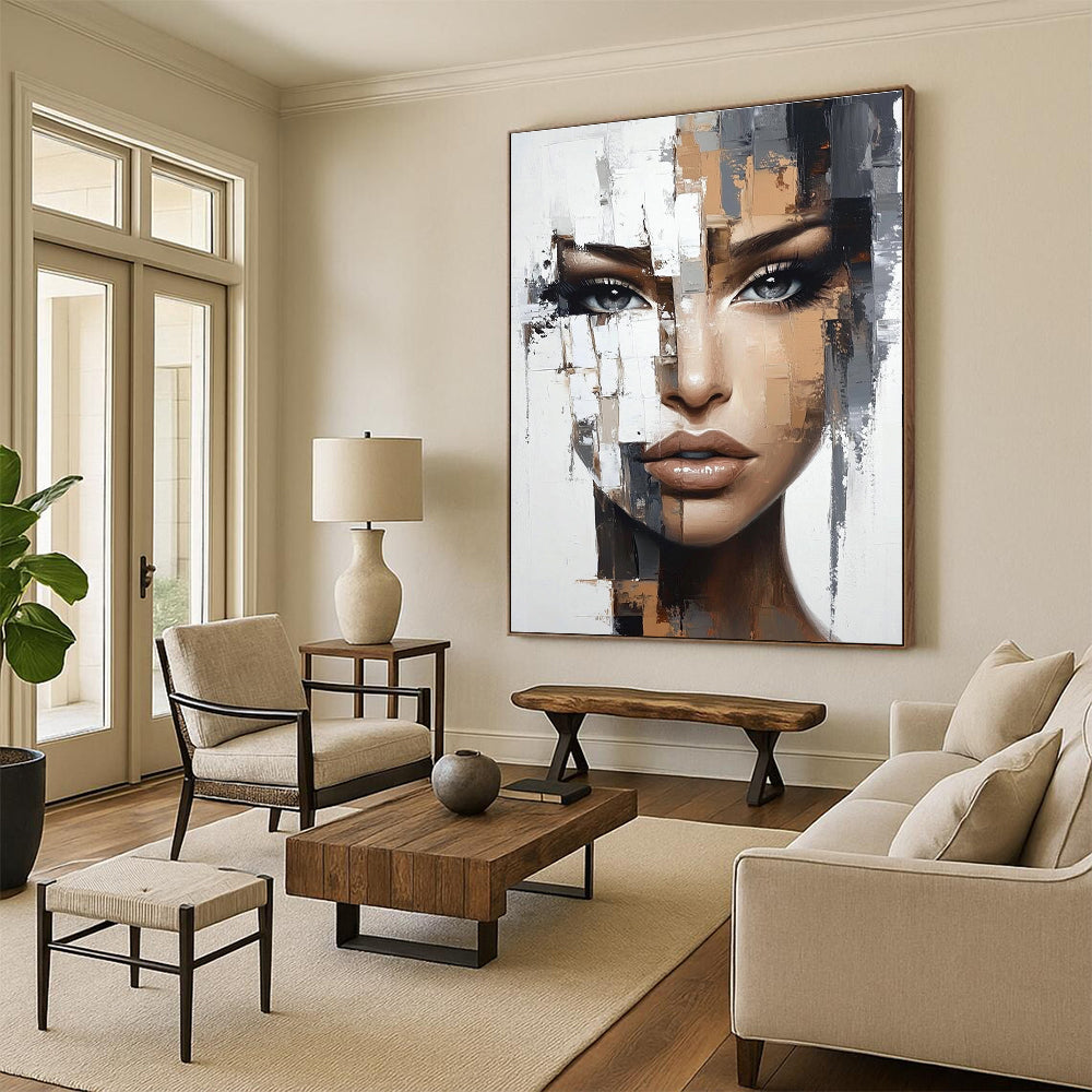 Fragmented Face Abstract Painting with Modern Textures GAB0021