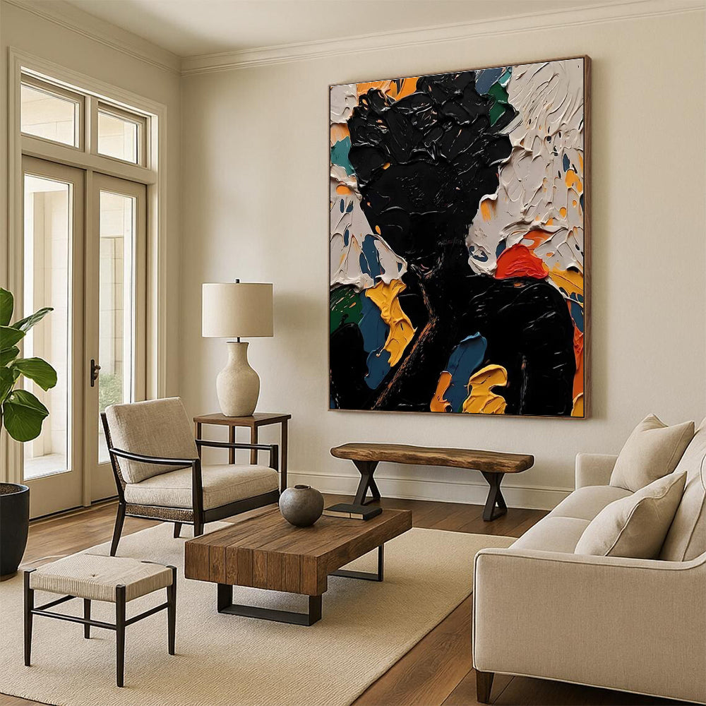 Colorful Textured Silhouette Abstract Painting for Vibrant Interiors HENG308