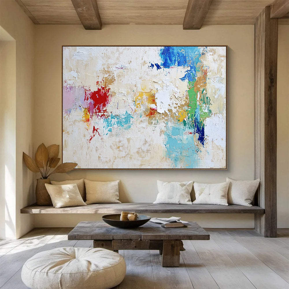 Beige - based Colorful Abstract with Patchy Textures Abstract Painting ABS384
