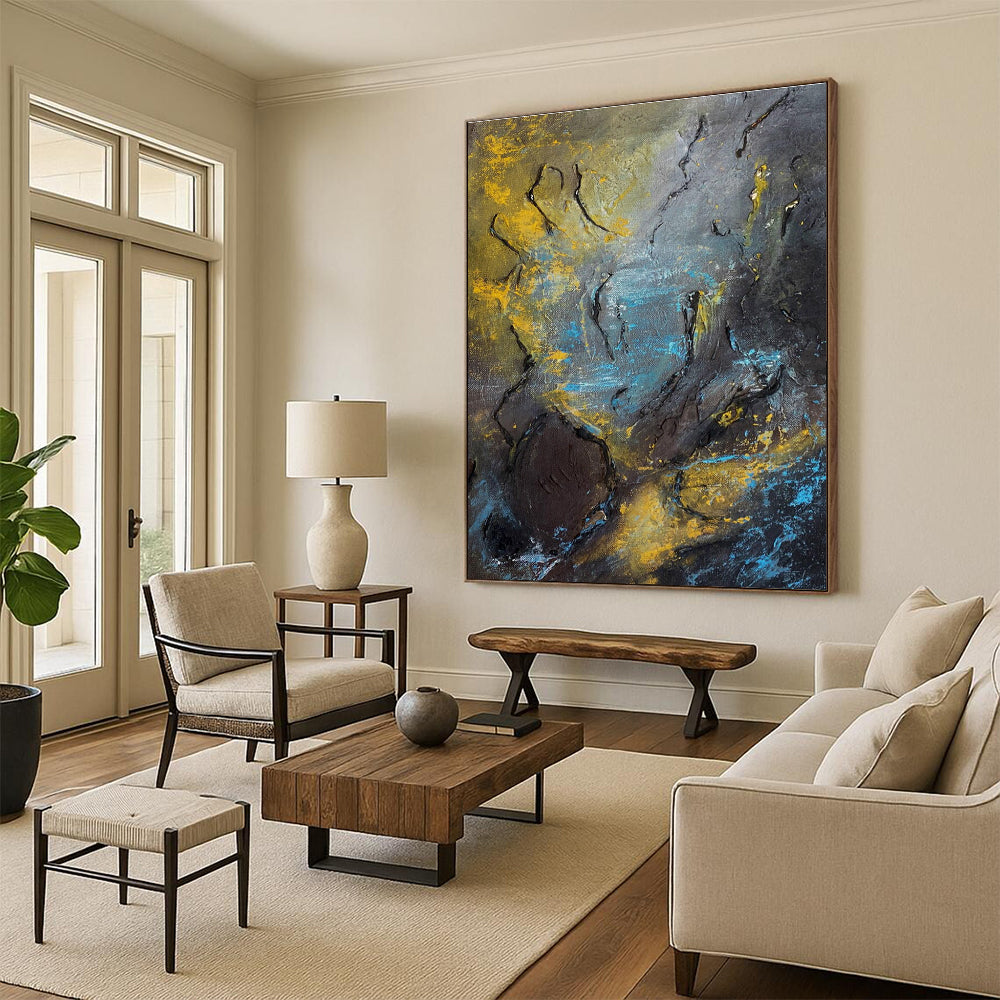 Textured Dark Abstract Painting for Industrial - Chic Lofts HENG471