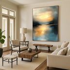 Golden Sunset Lake Abstract - Serene Landscape Abstract Art GAB0514