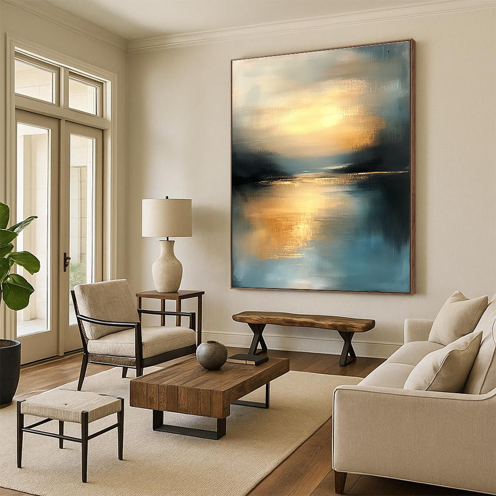 Golden Sunset Lake Abstract - Serene Landscape Abstract Art GAB0514