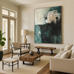 Teal and Gray Abstract Painting for Calm Interiors GAB0729