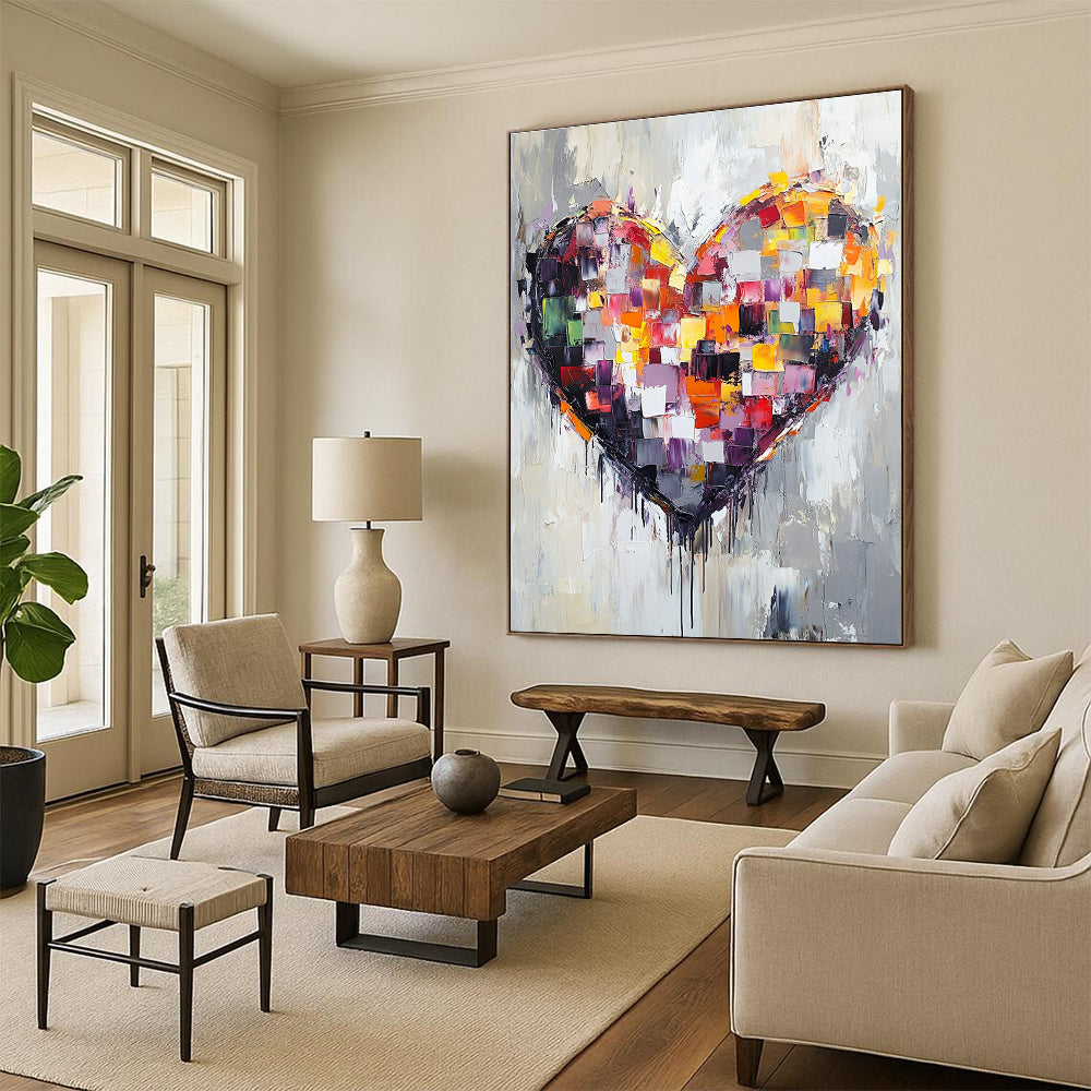 Colorful Patchwork Heart Abstract Painting for Romantic - Themed Cafes GAB1041