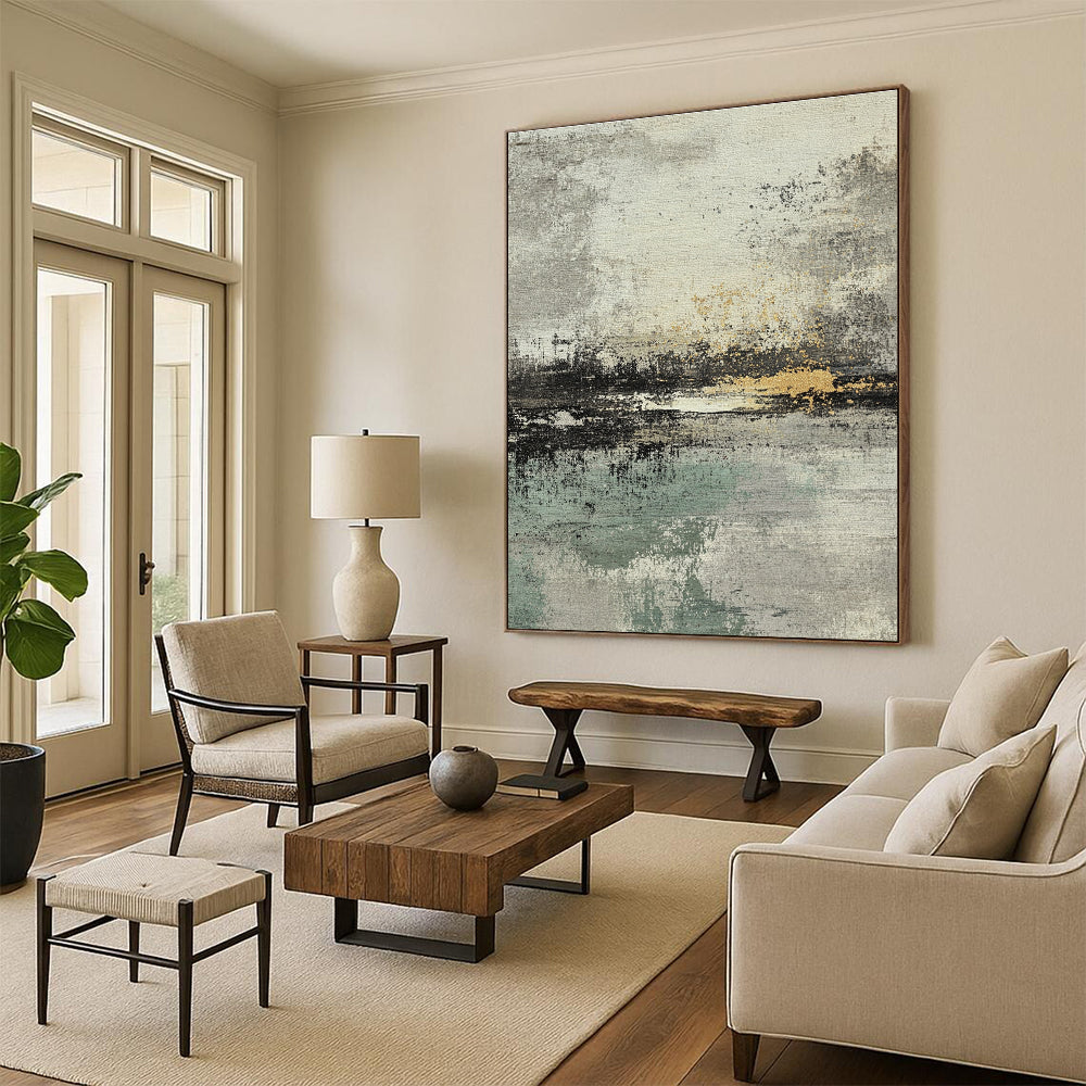 Gray, Gold and Green Abstract Landscape Abstract Painting with Subtle Serenity WINK034
