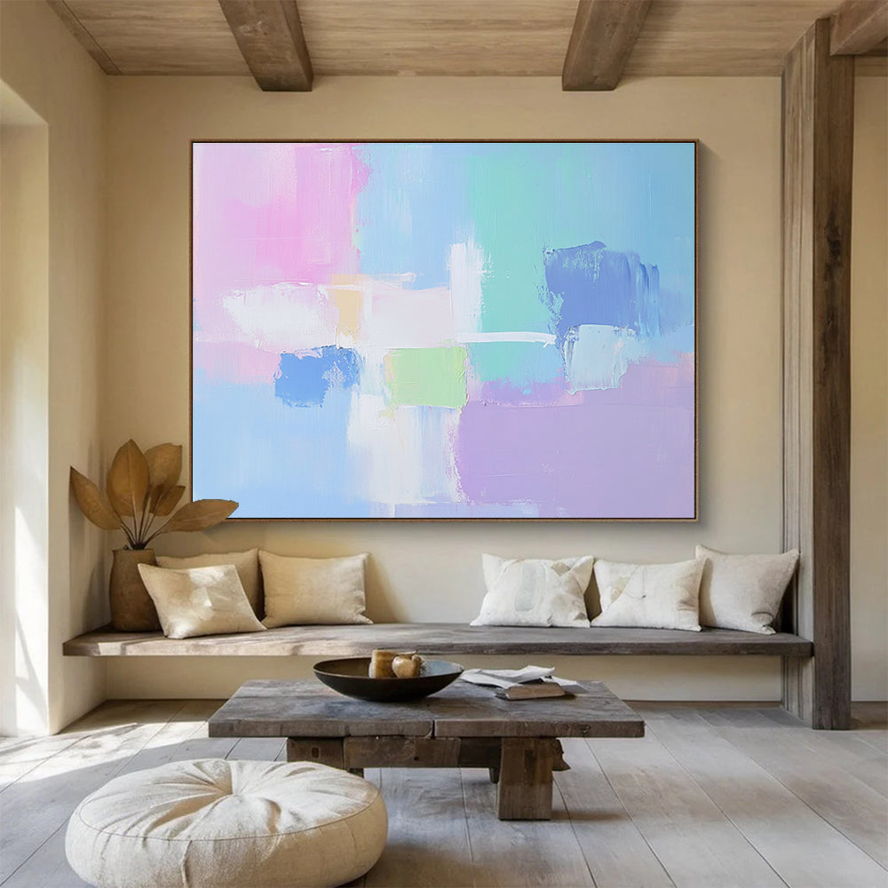 Pastel Color Block Abstract Painting with Delicate Harmony ABS414