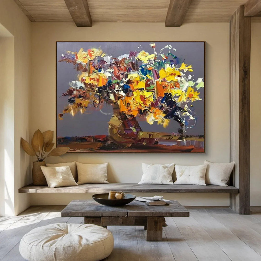 Colorful Flower Bouquet Abstract Painting for Cheerful Dining Rooms YHT279
