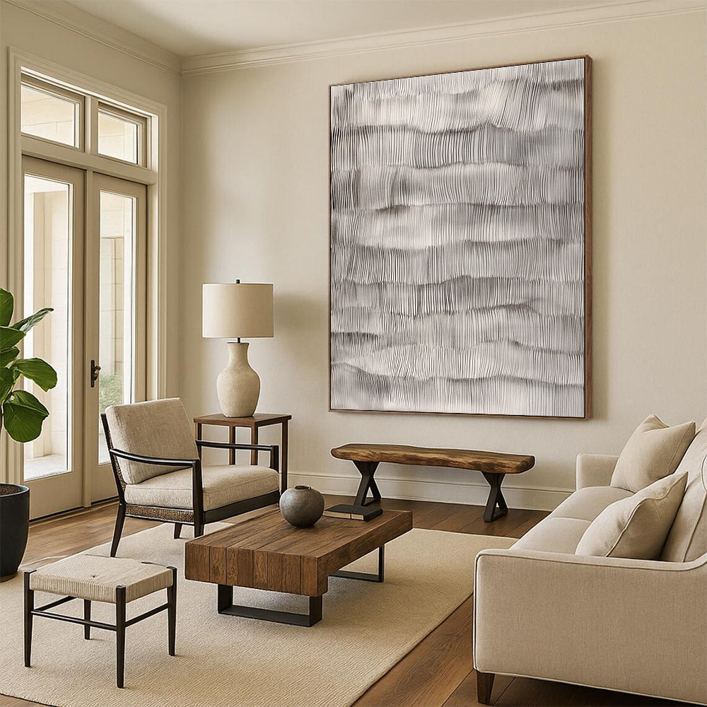 Gray - Wave Line Abstract Painting with Textured Strokes WINK869