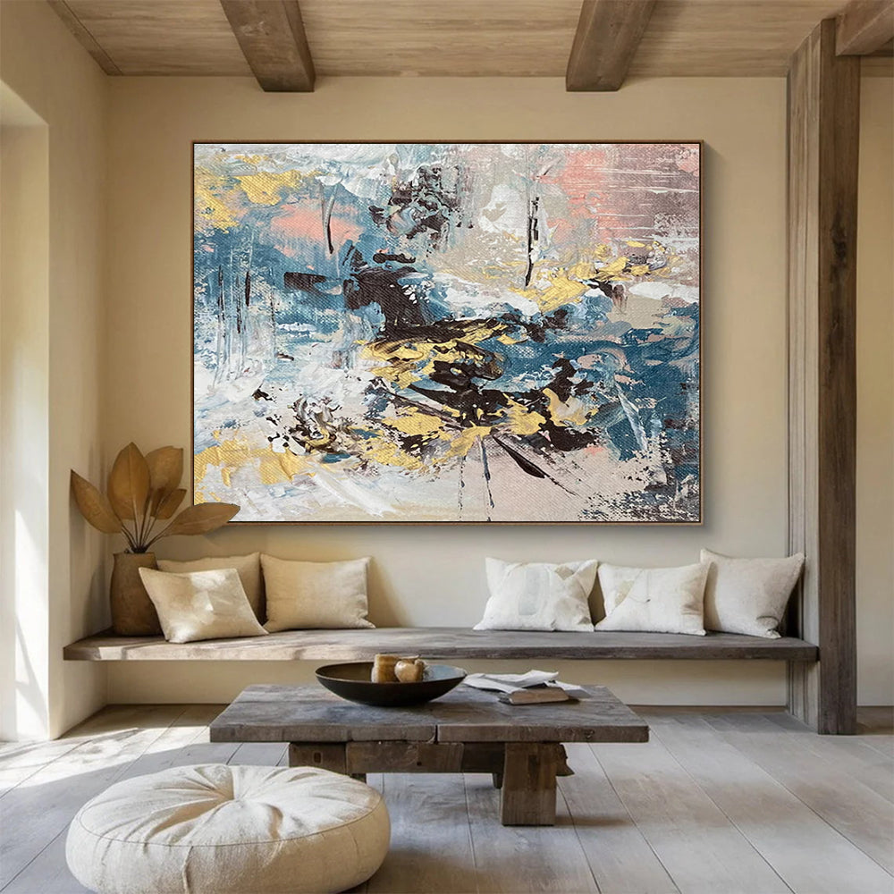 Blue and Yellow Abstract Painting for Coastal Resort Restaurants YHT373