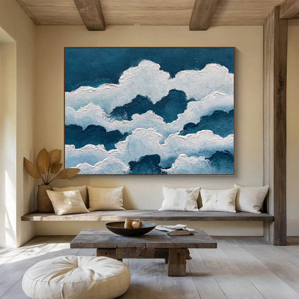 Textured Clouds Abstract Painting for Coastal Home Offices YHT364