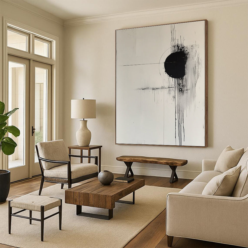 Black and White Minimalist Abstract Painting for Contemporary Art Spaces GAB1048