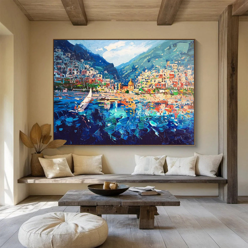 Coastal Town Sail Abstract Painting for Yacht Club Dining Rooms YHT439