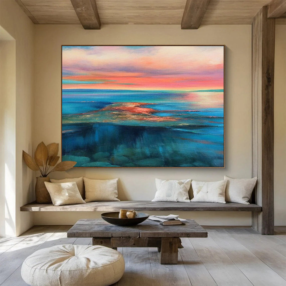 Colorful Coastal Abstract Vibrant Seascape Painting for Lively Interiors YHT023