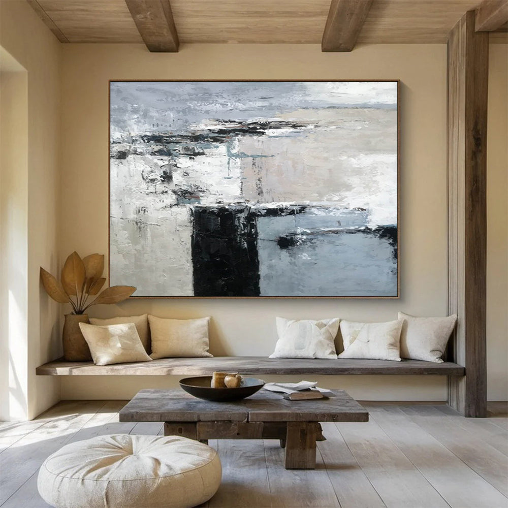 Monochrome Block Abstract Painting for Modern Corporate Offices YHT152