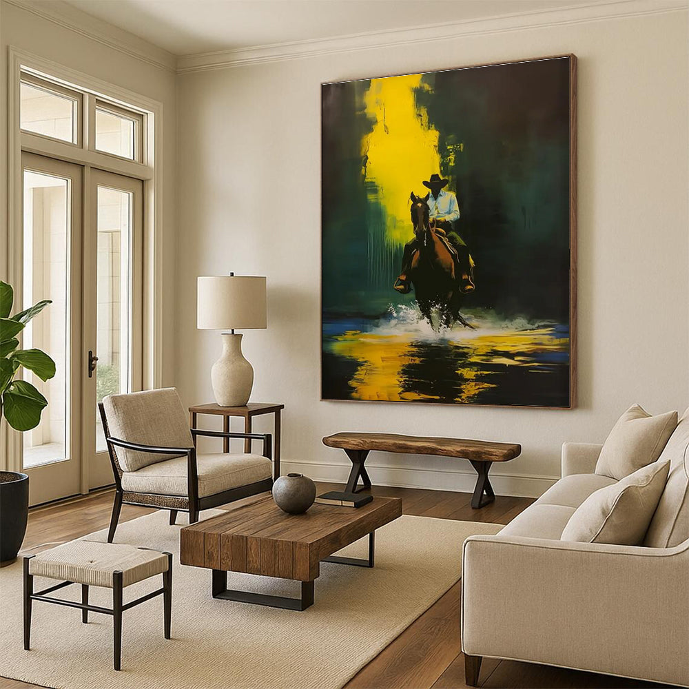 Cowboy on Horseback Abstract Painting for Rustic - Chic Lodges HENG104