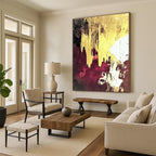 Gold Drip on Maroon Abstract Painting for Opulent Lounges GAB0764