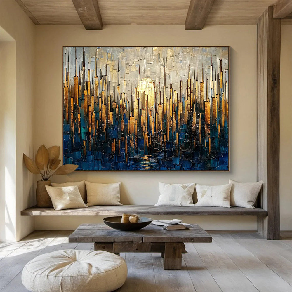 Golden Cityscape Abstract Painting for Luxury Residences YHT172