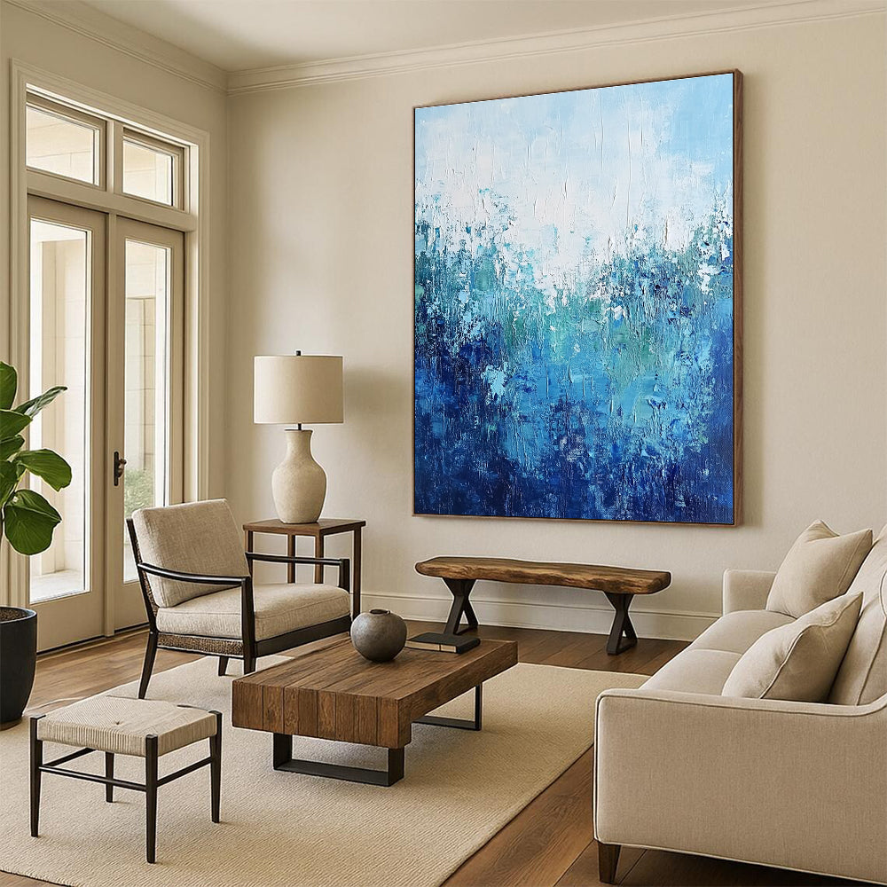 Blue Textured Abstract Painting with Calming Depths WINK693