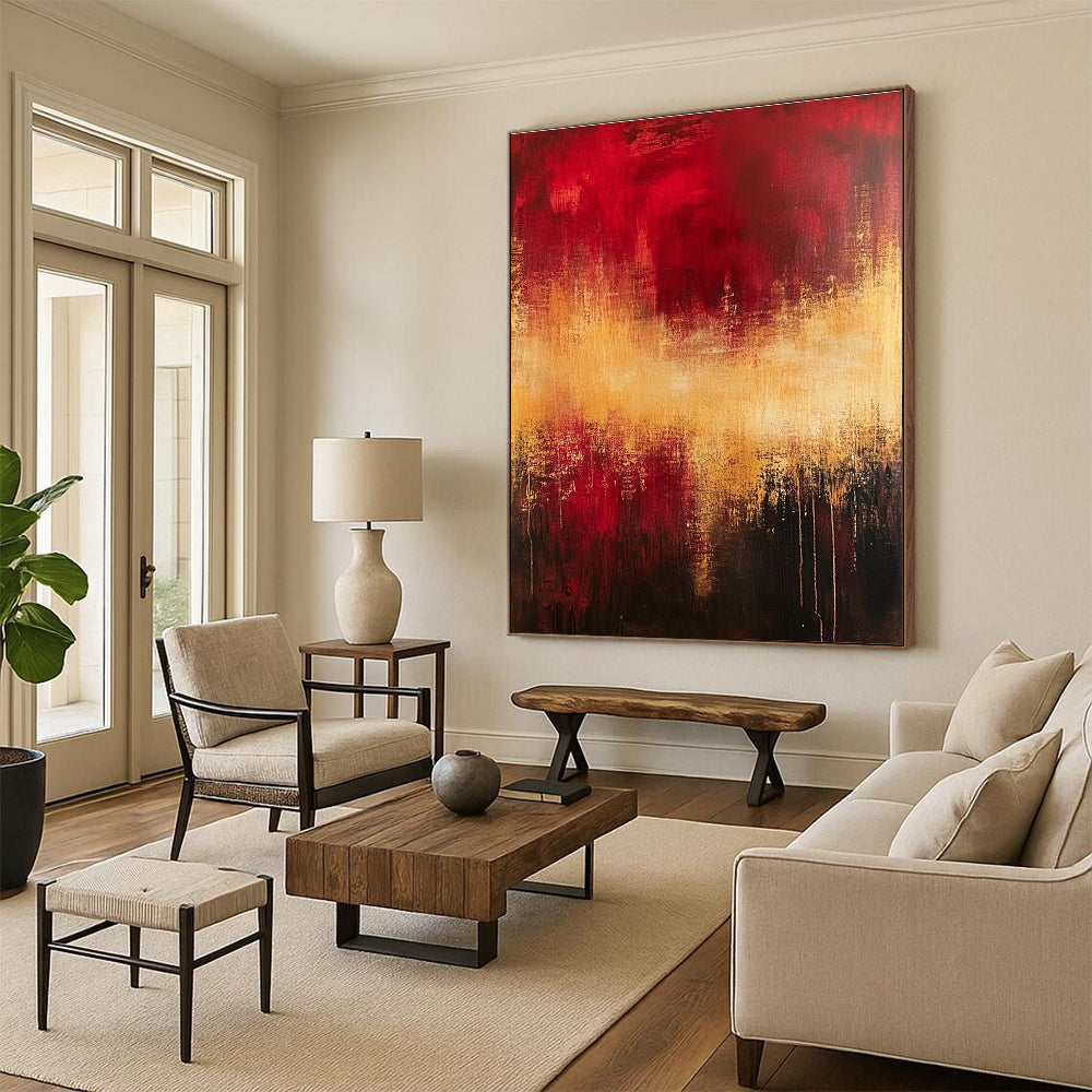 Red and Gold Abstract Painting for Dramatic - Themed Theaters GAB0919