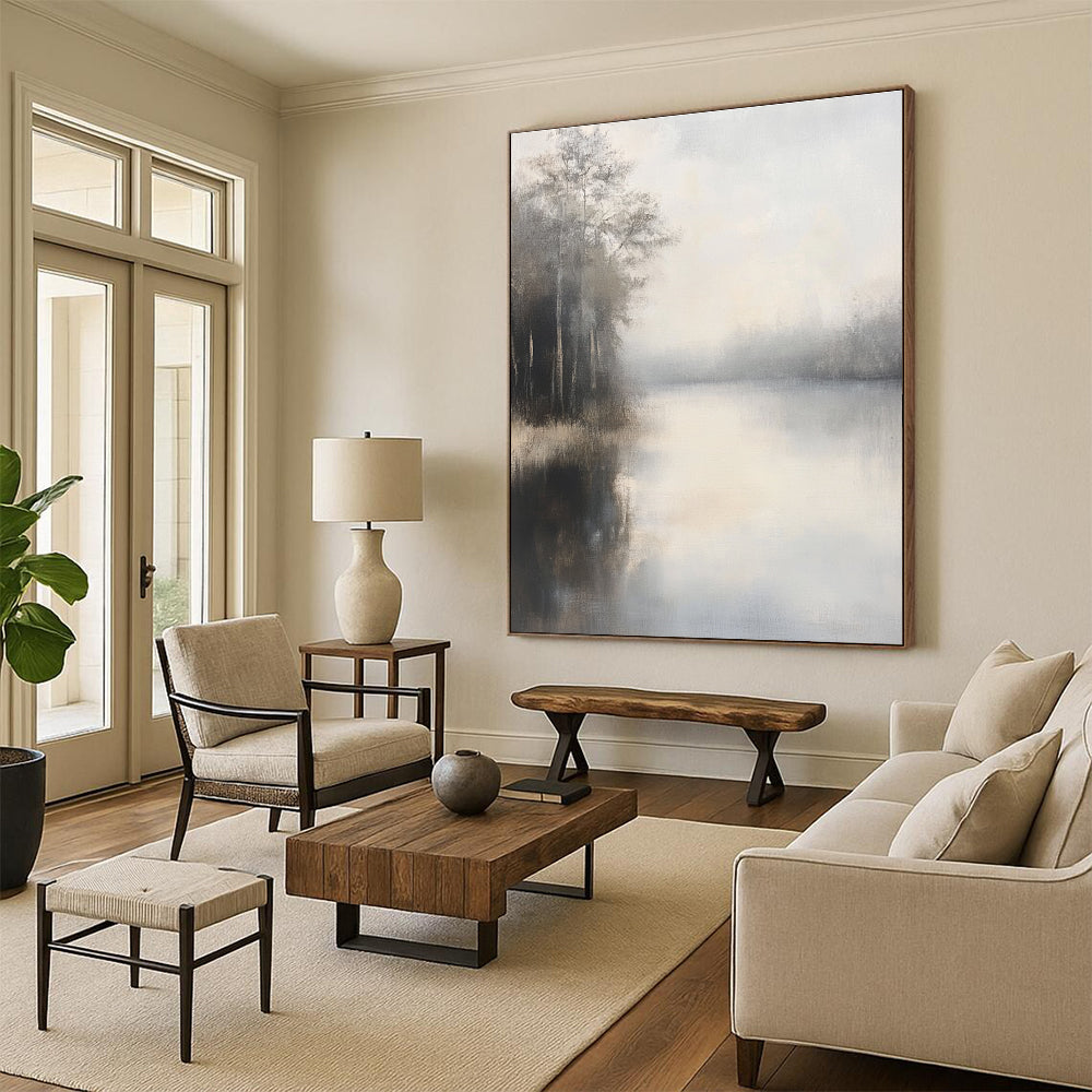 Lake in the Mist Ethereal Waterscape Abstract Painting GAB0239