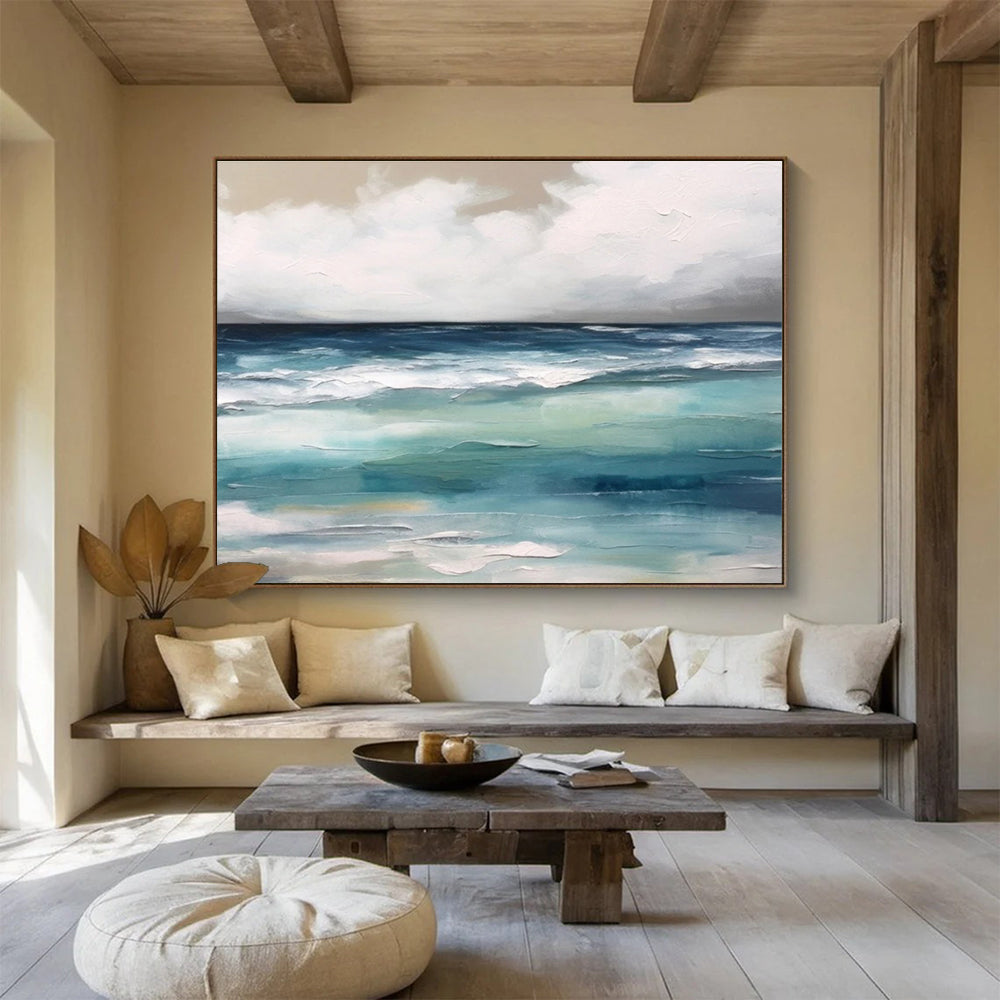 Serene Sea and Sky Abstract Painting for Coastal Calm YHT050