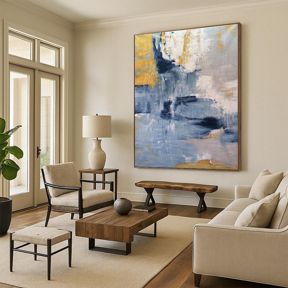 Dynamic Blue - Gold Abstract Flow Painting for Luxe Spaces HENG253