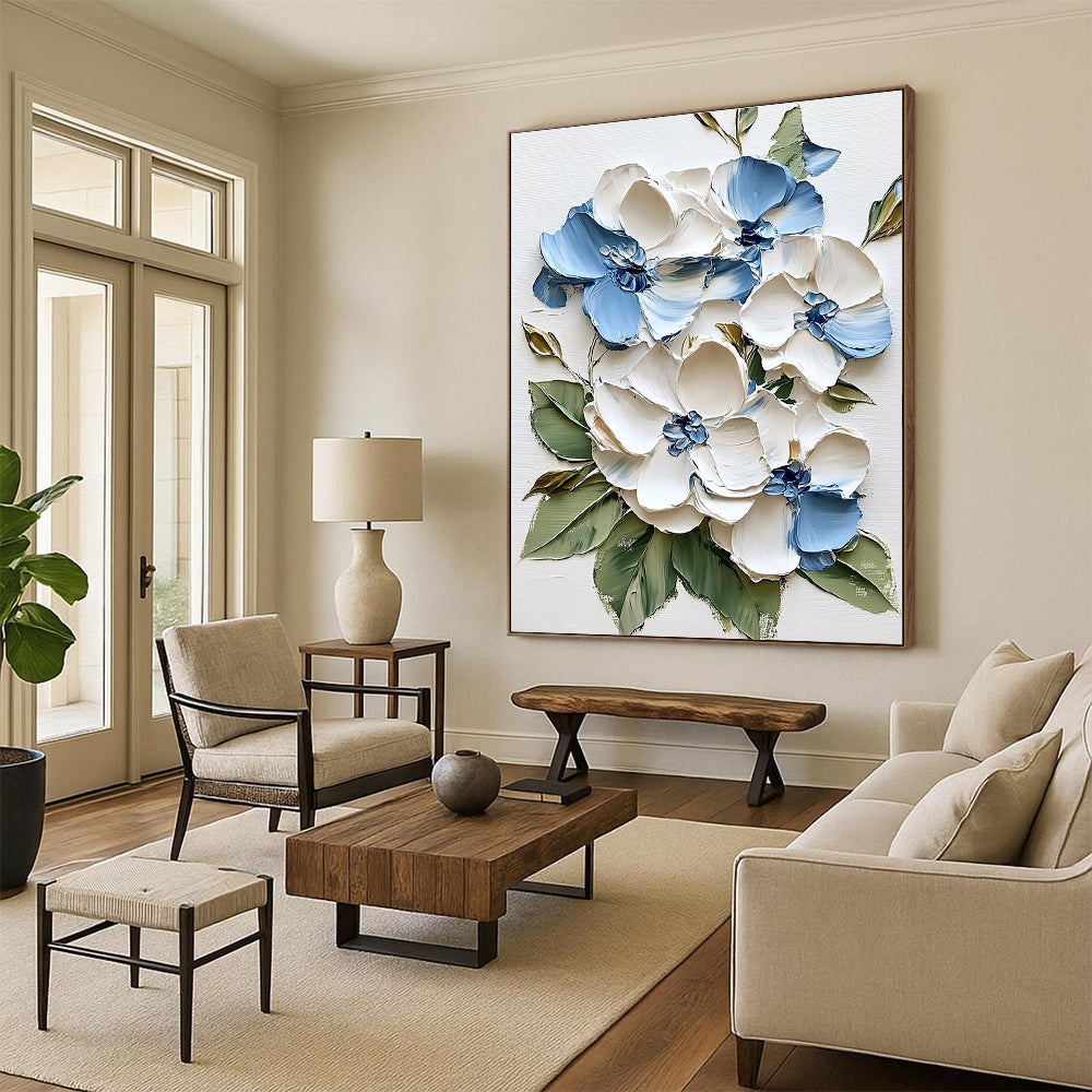 Blue and White Flower Bouquet Romantic Abstract Painting for Dining Rooms GAB1518