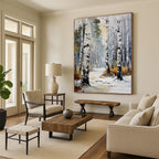 Winter Birch Forest Abstract Painting for Cozy Cabin Living Rooms GAB1310