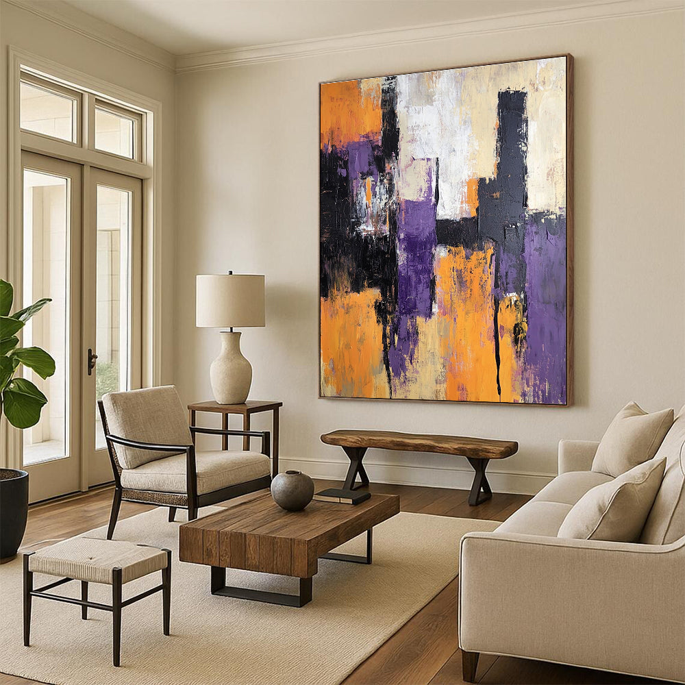 Purple Orange Abstract Painting with Bold Contrast WINK563