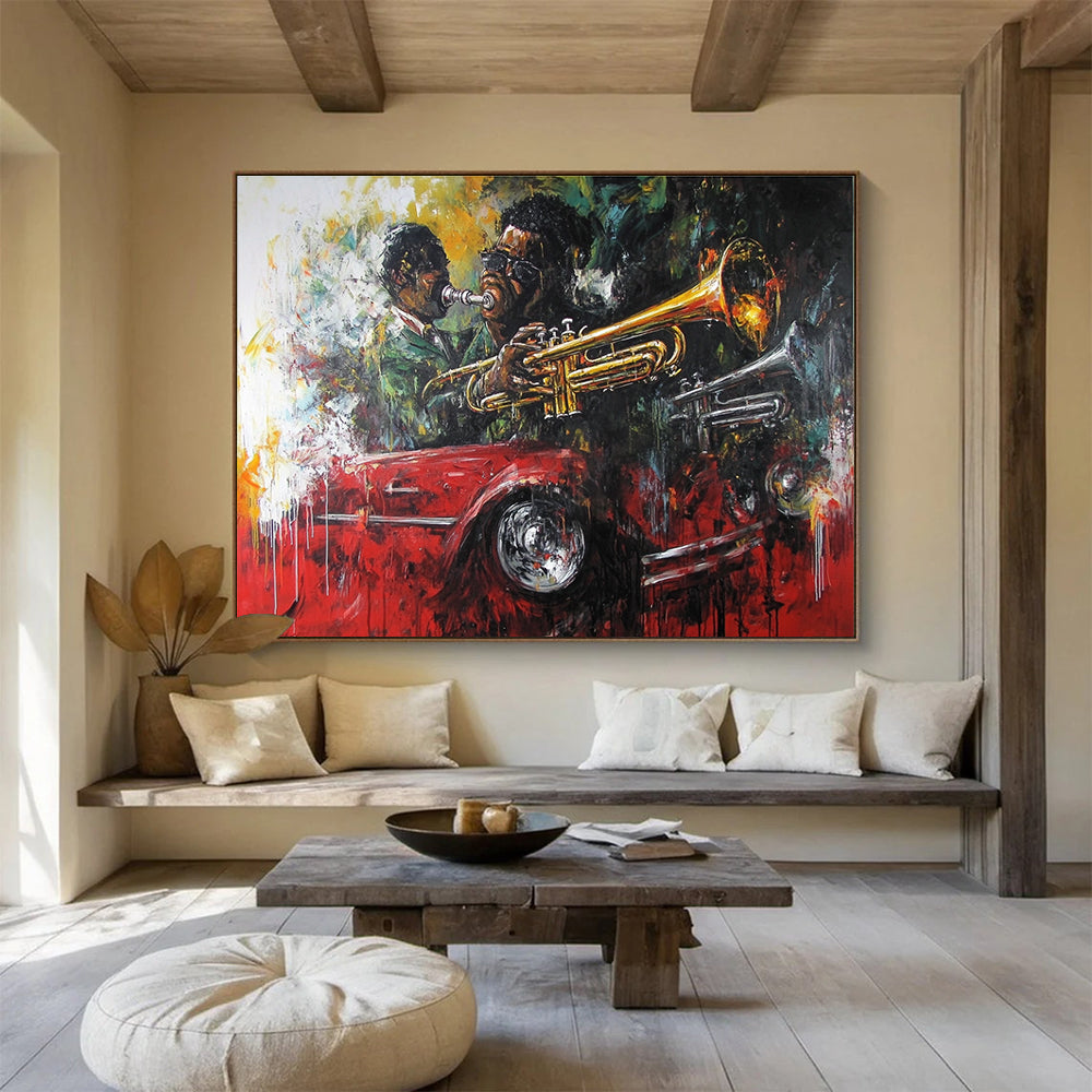 Jazz Musicians and Car Abstract Painting with Dynamic Colors ABS273
