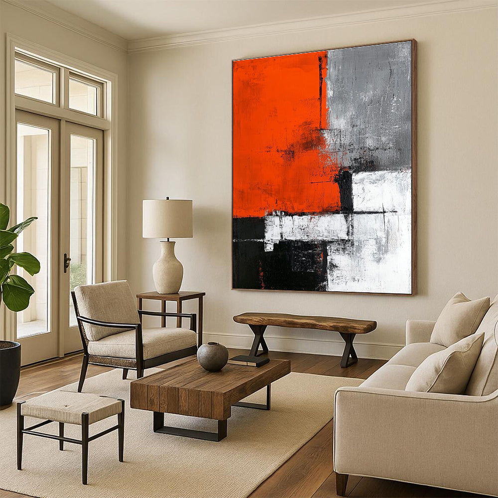 Orange Gray Black Abstract Painting with Bold Shapes WINK660