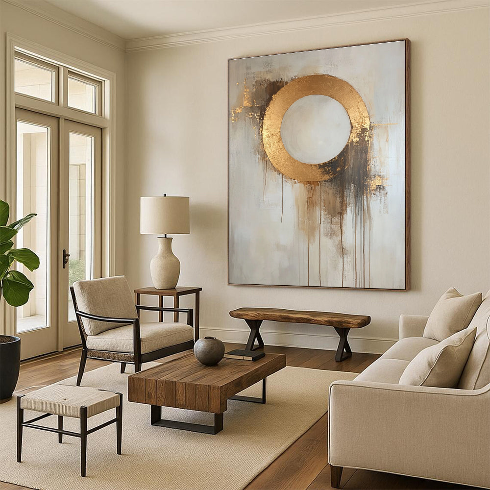 Gold Circle Abstraction - Elegant Minimalist Abstract Painting GAB0584