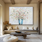 White Flower Vase Abstract Painting for Elegant Living Spaces YHT220