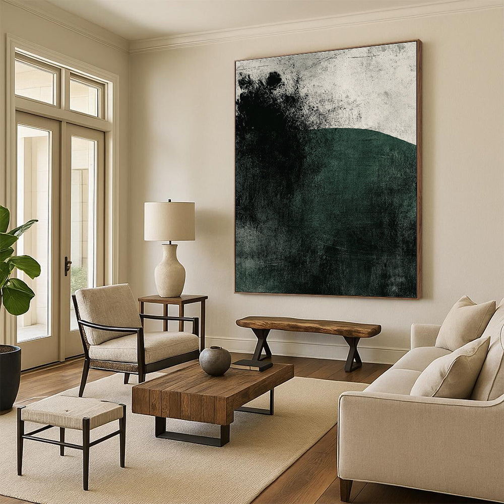 Dark Green and Black Abstract Painting for Nature - Inspired Studies GAB1012
