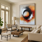 Black and Orange Circular Abstract Painting for Modern - Edgy Home Theaters GAB0935
