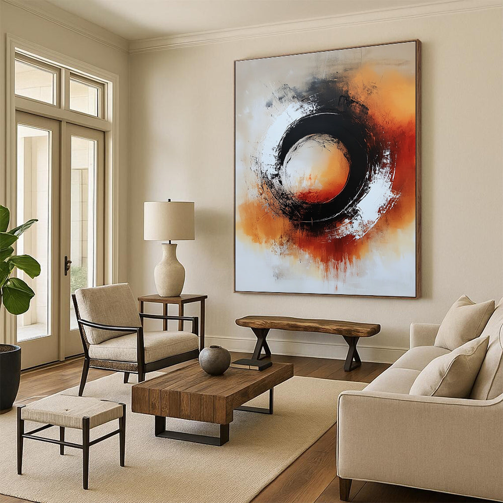 Black and Orange Circular Abstract Painting for Modern - Edgy Home Theaters GAB0935