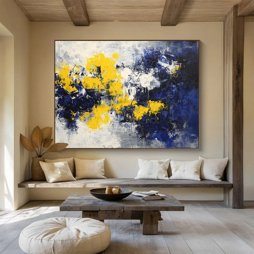 Dynamic Yellow and Blue Clash Abstract Painting ABS192