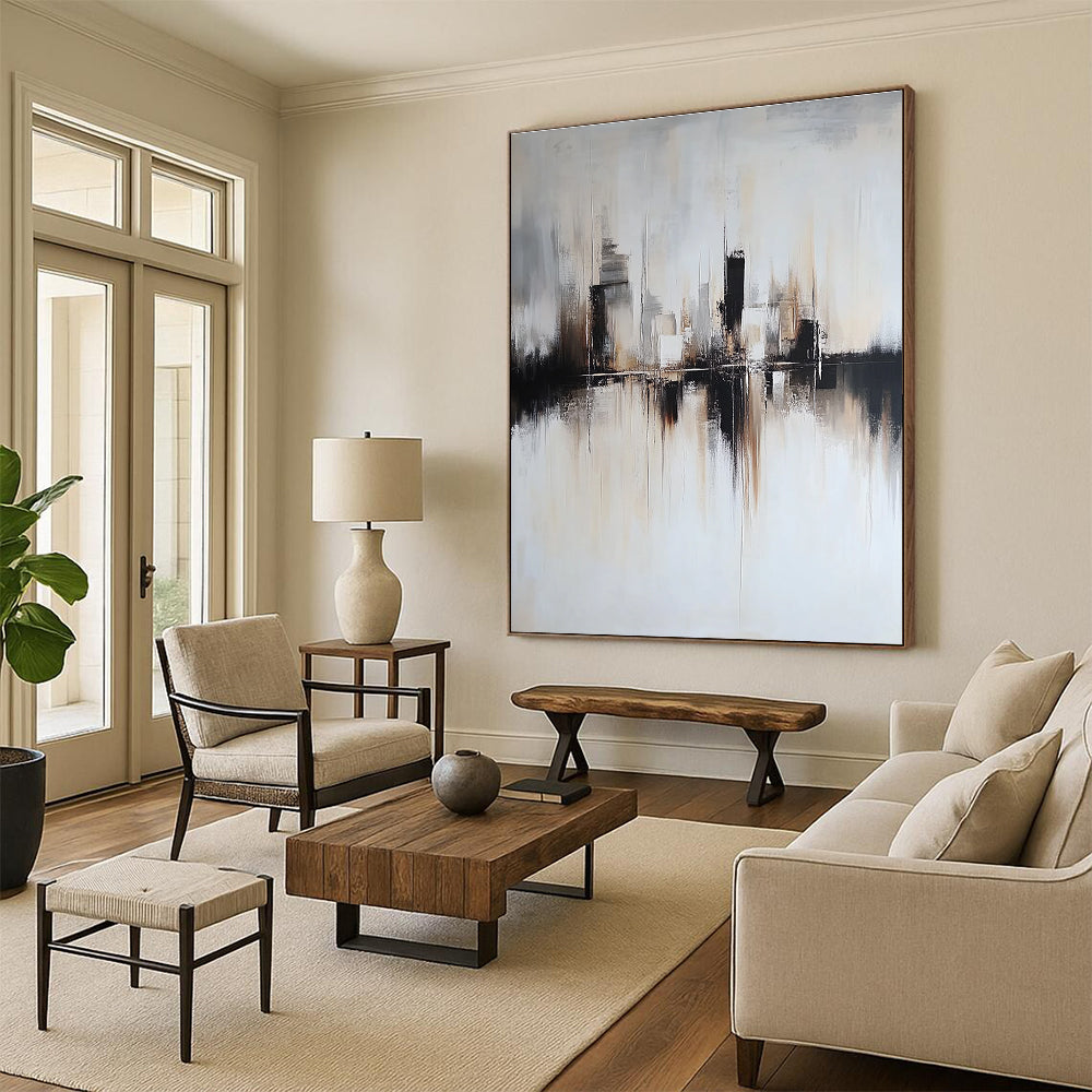Monochrome Cityscape Abstract Painting for Urban - Themed Lofts GAB1397