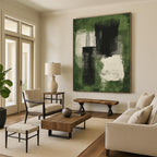 Green and Black Abstract Blocks Abstract Painting with Dynamic Contrast WINK264