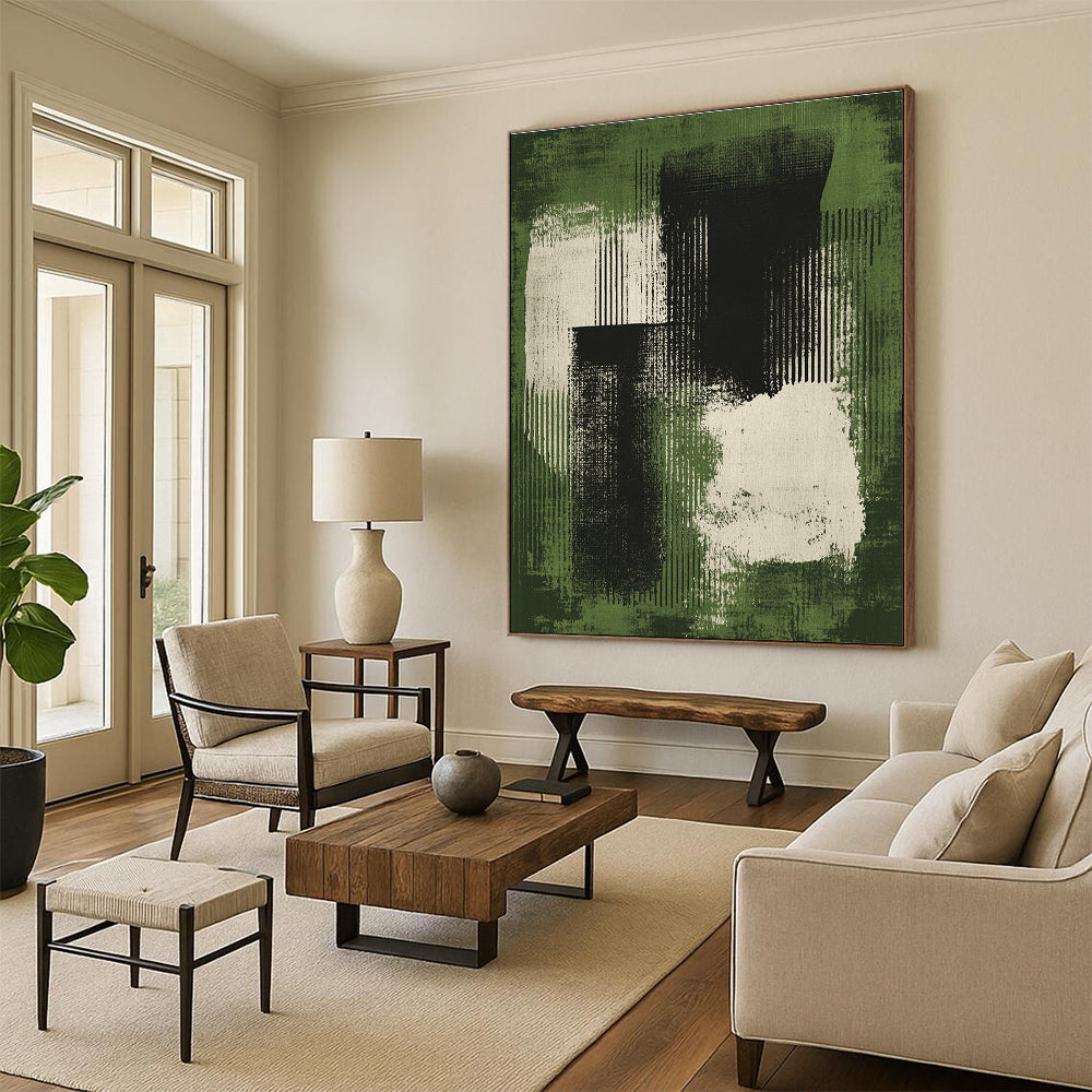 Green and Black Abstract Blocks Abstract Painting with Dynamic Contrast WINK264