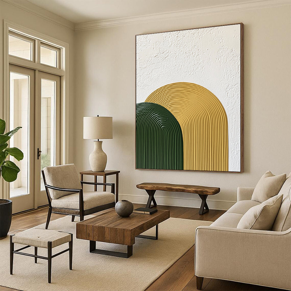 Green and Yellow Arches Abstract Painting of Playful Geometry GAB0095