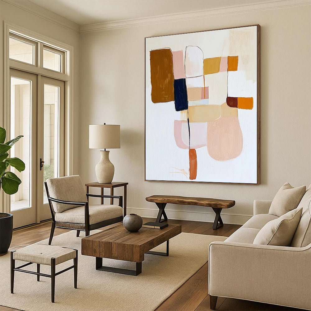 Earth - Toned Block Abstract Painting with Gentle Harmony WINK700