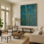 Teal and Yellow Textured Abstract Painting for Modern Beach Houses HENG461