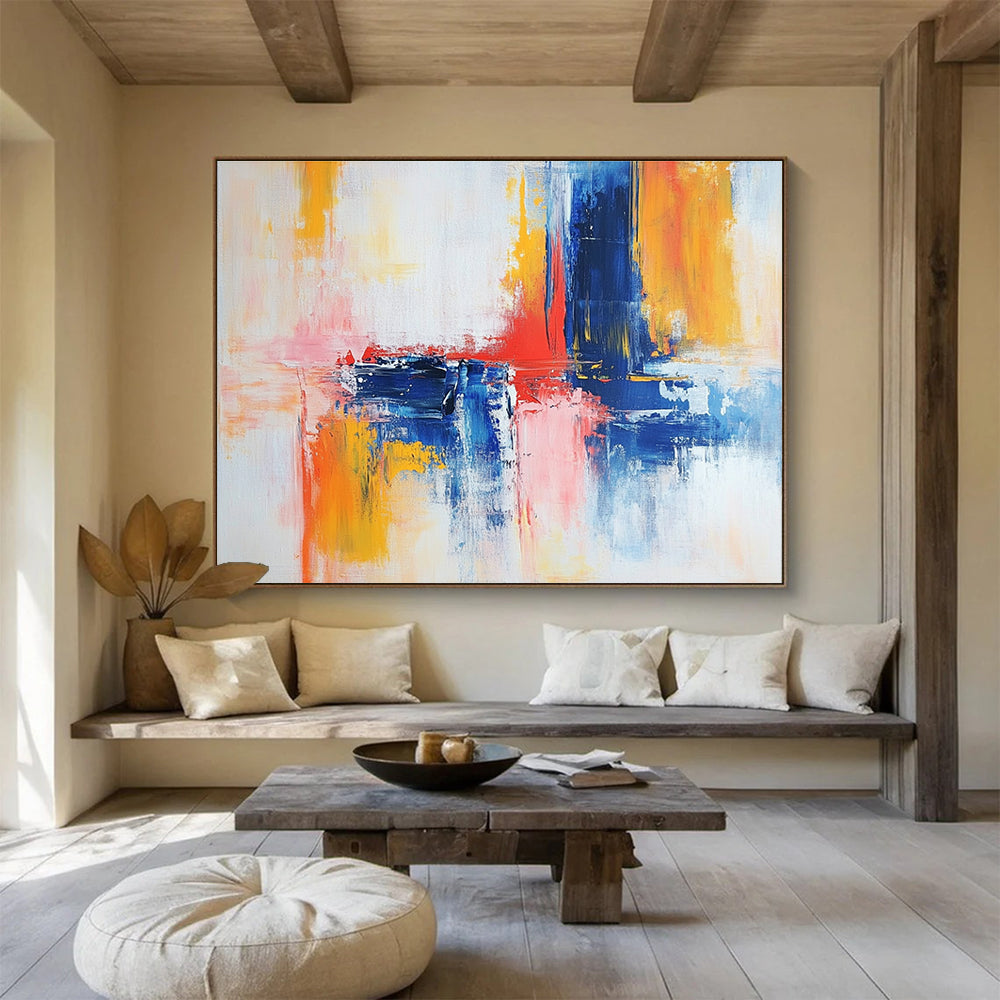 Blue and Pink Abstract Painting with Gentle Color Blends ABS422
