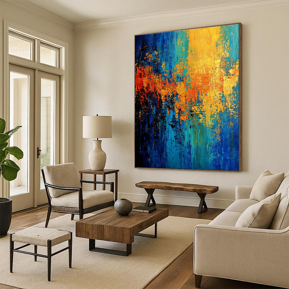 Blue Orange Abstract Painting with Striking Contrast WINK768