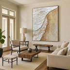 Beige and White Textured Shore Abstract Painting with Coastal Elements GAB0070