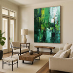 Green Textured Abstract Painting for Eco - Friendly Office Break Rooms HENG012