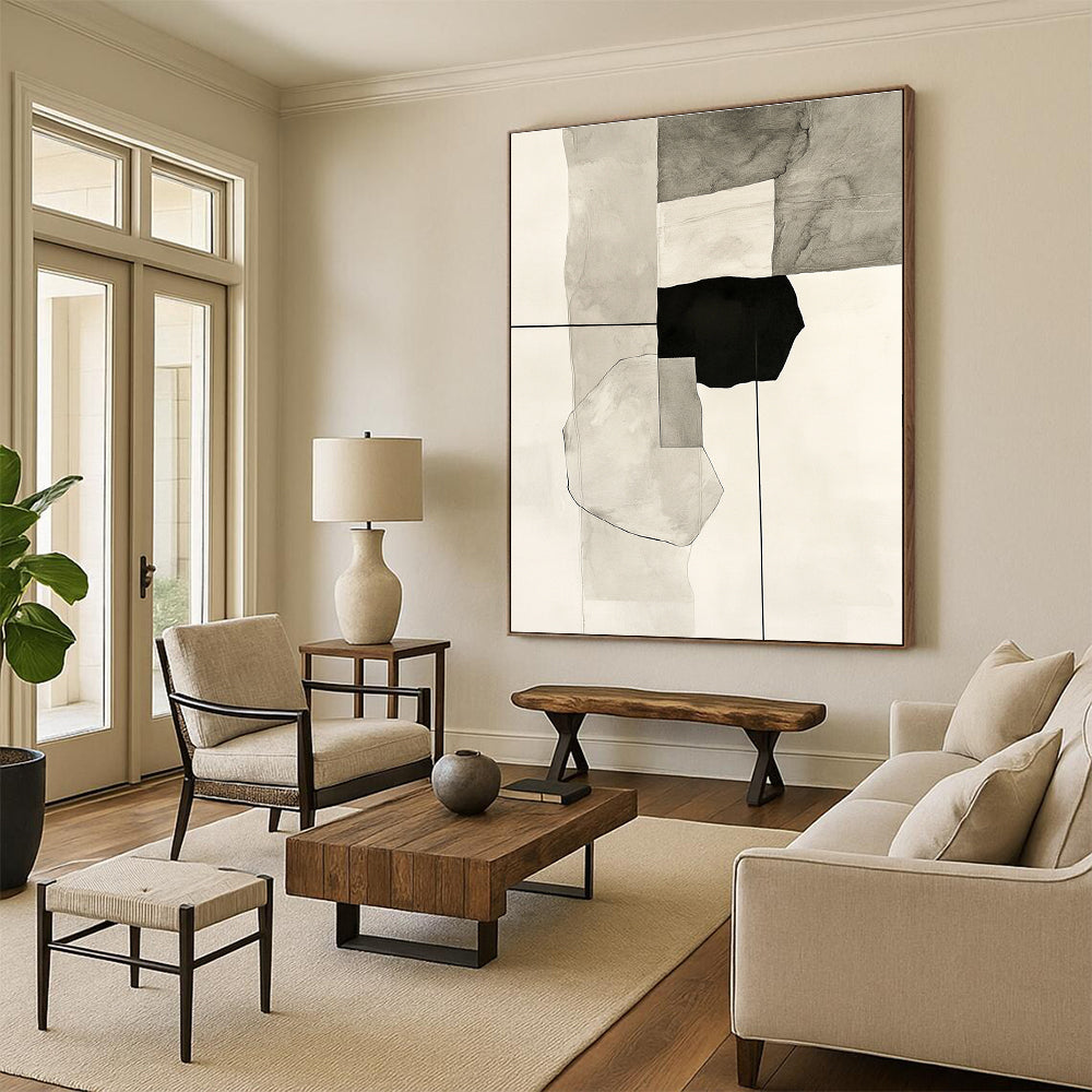 Black and White Geometric Abstract Painting for Industrial - Chic Cafés GAB0946